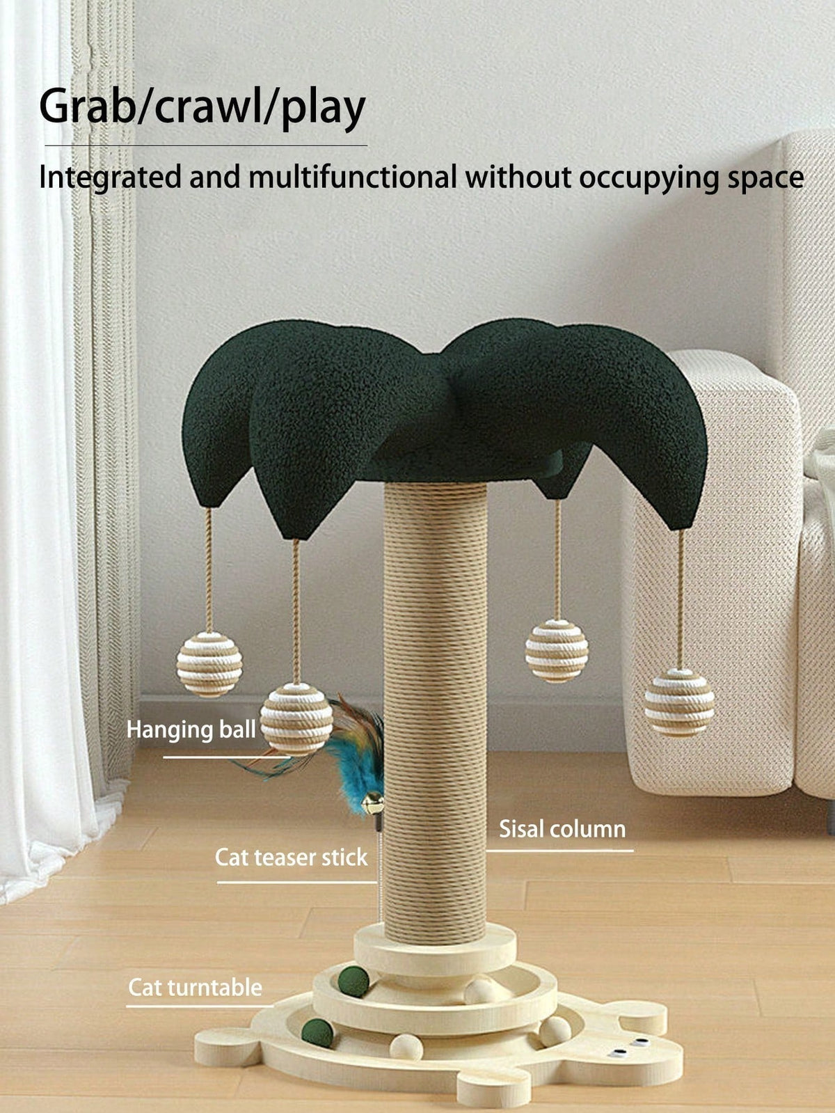 1pc Cat Climbing Tree With Sisal Scratching Post And Solid Wood Frame, Rope And Sisal Scratching Board, Cat Toy