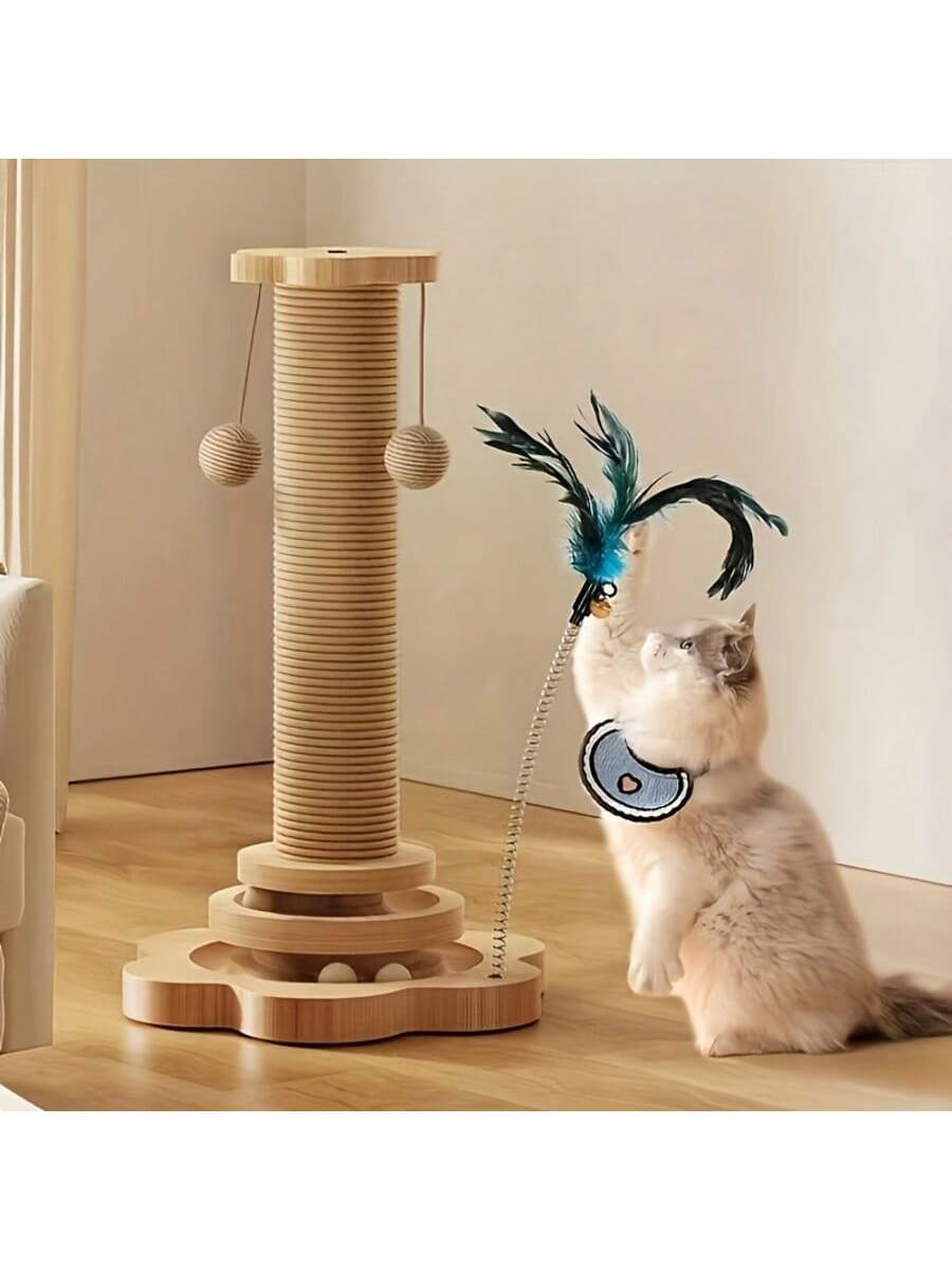 Cats Scratching Post Scratch Post Premium Sisal Rope Scratch Posts For Kitten And Adult Cats Wooden Ball Track Interactive Toy With Dangling Balls