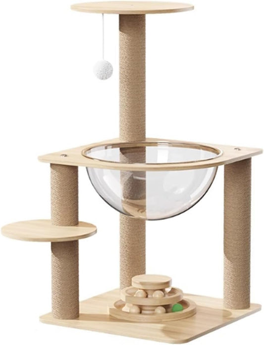 Indoor Cat & Kittens Multi-Level Climbing Activity Tower with Scratching Posts, Selected Wood and Sisal,Cat Tree Large (24.7inH) -cat House Beige