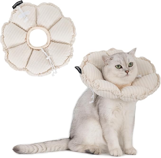 H HIDREAM Soft Cat Cone Collar, Cute Adjustable Cat Recovery Collar,Elizabethan e Collar that can Protect Head and Foot Wounds,Egg White All-Season Style