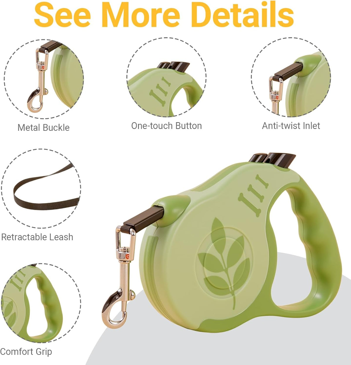 Retractable Dog Leash with Non-Slip Handle, 10 FT Automatic Telescopic Tractor with Atuo Locking Botton,Durable Pet Tape for Small and Medium-Sized Dogs Green