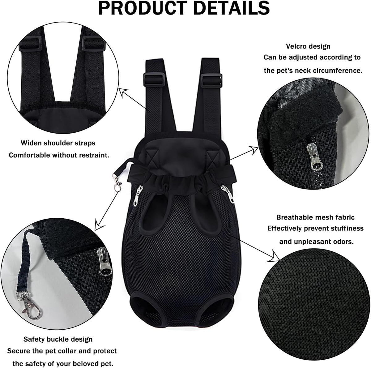 Pet Carrier Backpack, Adjustable Pet Front Carriers for Small Medium Dogs Cats 5-18 Lbs, Legs Out, Dog Cat Carrier Backpack for Hiking,Camping,Traveling,Cycling (Black,Large(Fit:10-18lb))