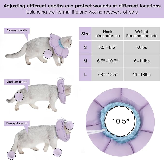 H HIDREAM Soft Cat Cone Collar, Cute Adjustable Cat Recovery Collar,Elizabethan e Collar that can Protect Head and Foot Wounds,Purple Flower All-Season Style