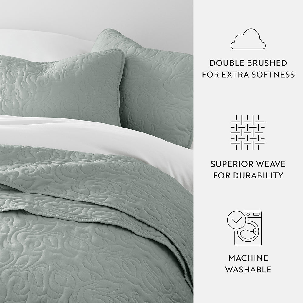 3-Piece Floral Stitch Quilted Coverlet Set