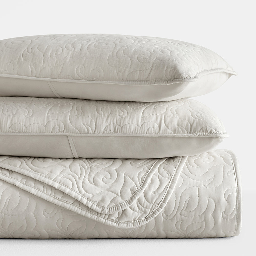 3-Piece Floral Stitch Quilted Coverlet Set