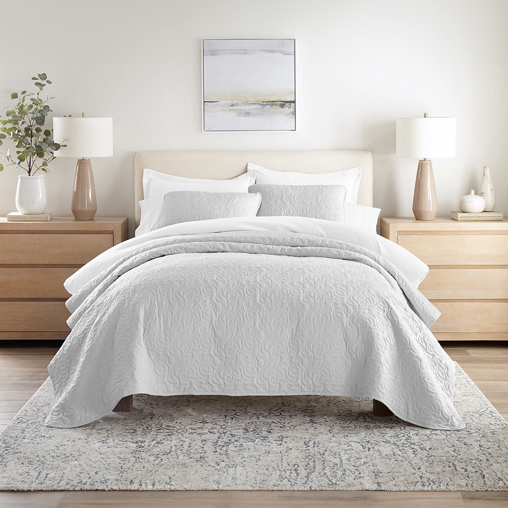 3-Piece Floral Stitch Quilted Coverlet Set