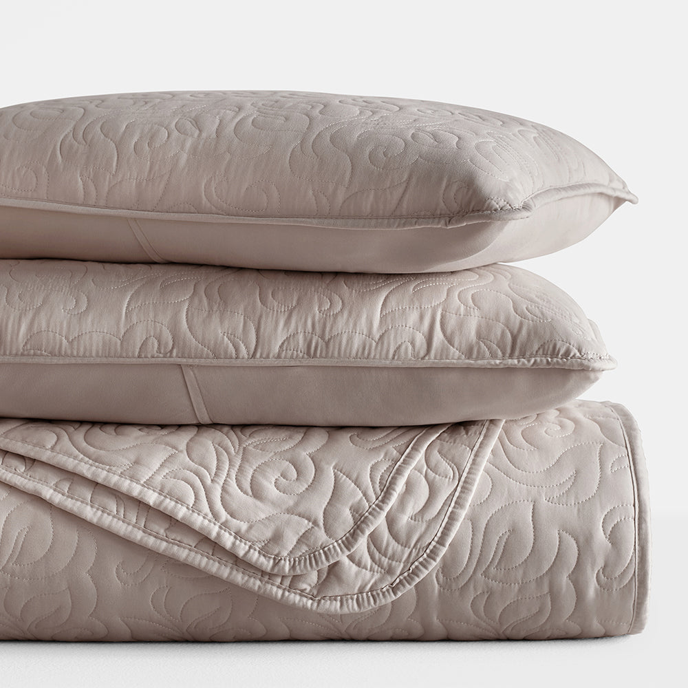3-Piece Floral Stitch Quilted Coverlet Set