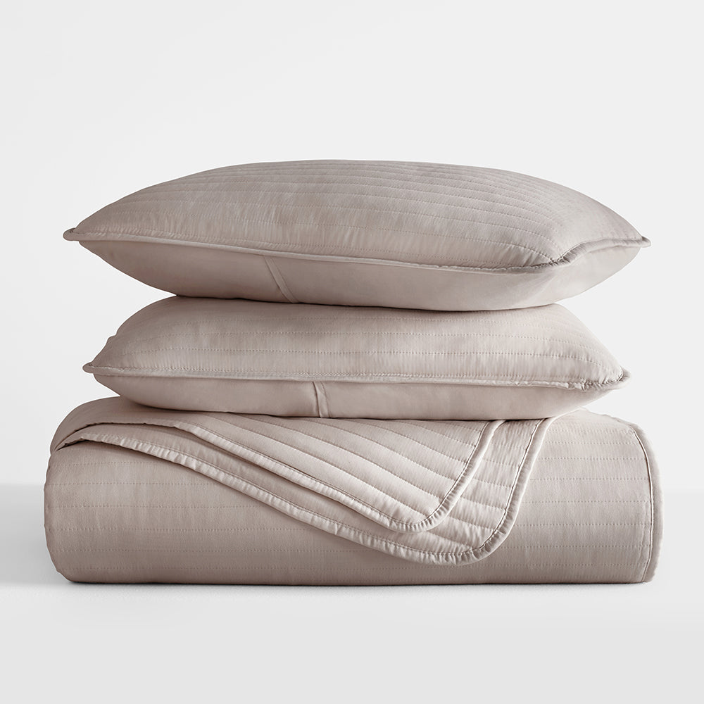 3-Piece Stripe Stitch Quilted Coverlet Set