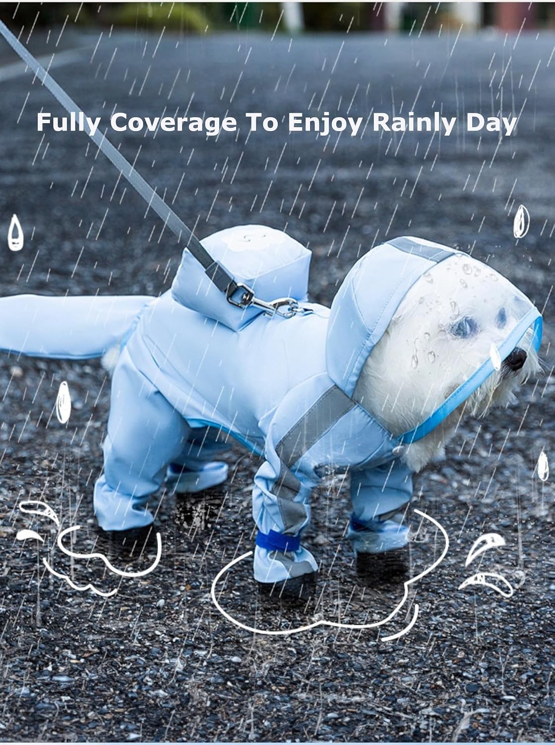 Waterproof Dog Raincoat,Full Coverage 4 Legs Dog Rain Jacket for Small Dogs,Pet Rain Coat with Hood,Reflective Strips&Leash Hole Outdoor Raincoat (Medium(for Weight 5.1-8.1 lb), Blue)