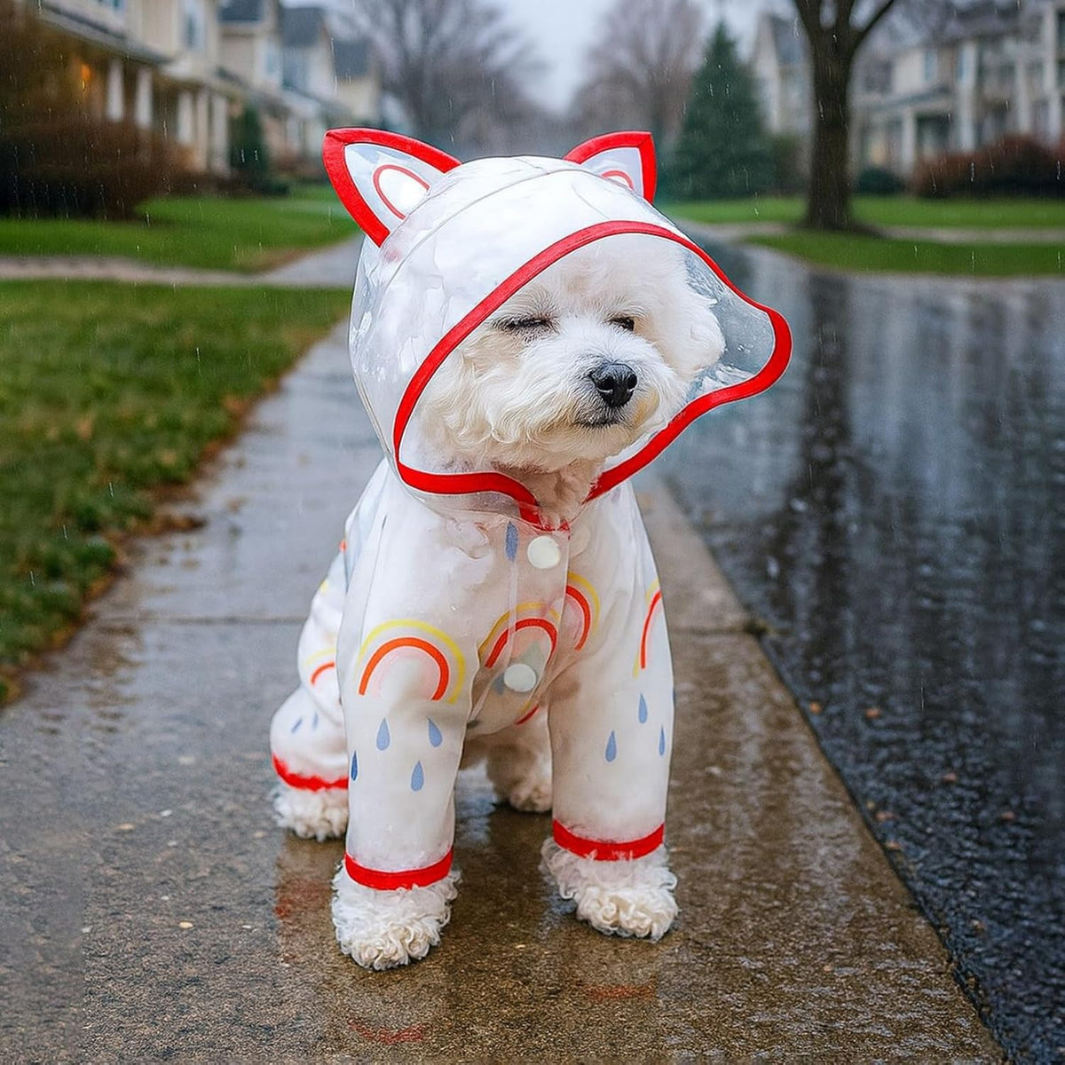 Waterproof Dog Raincoat,Full Coverage 4 Legs Dog Rain Jacket for Small Dogs,Pet Rain Coat with Hood,Reflective Strips&Leash Hole Outdoor Raincoat (Medium(for Weight 5.1-8.1 lb), Blue)