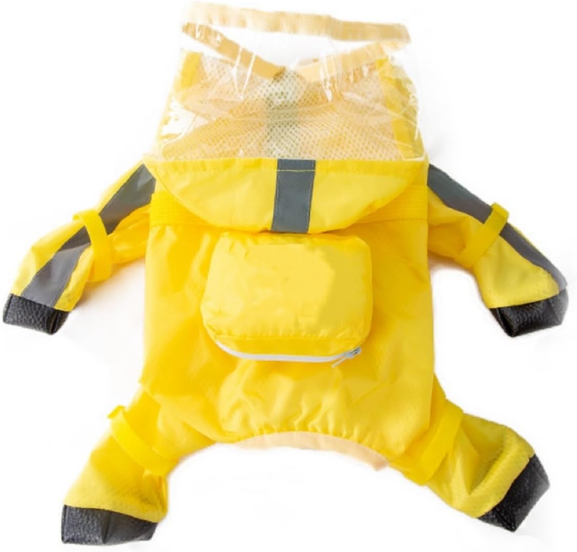 Waterproof Dog Raincoat,Full Coverage 4 Legs Dog Rain Jacket for Small Dogs,Pet Rain Coat with Hood,Reflective Strips&Leash Hole Outdoor Raincoat (Medium(for Weight 5.1-8.1 lb), Blue)