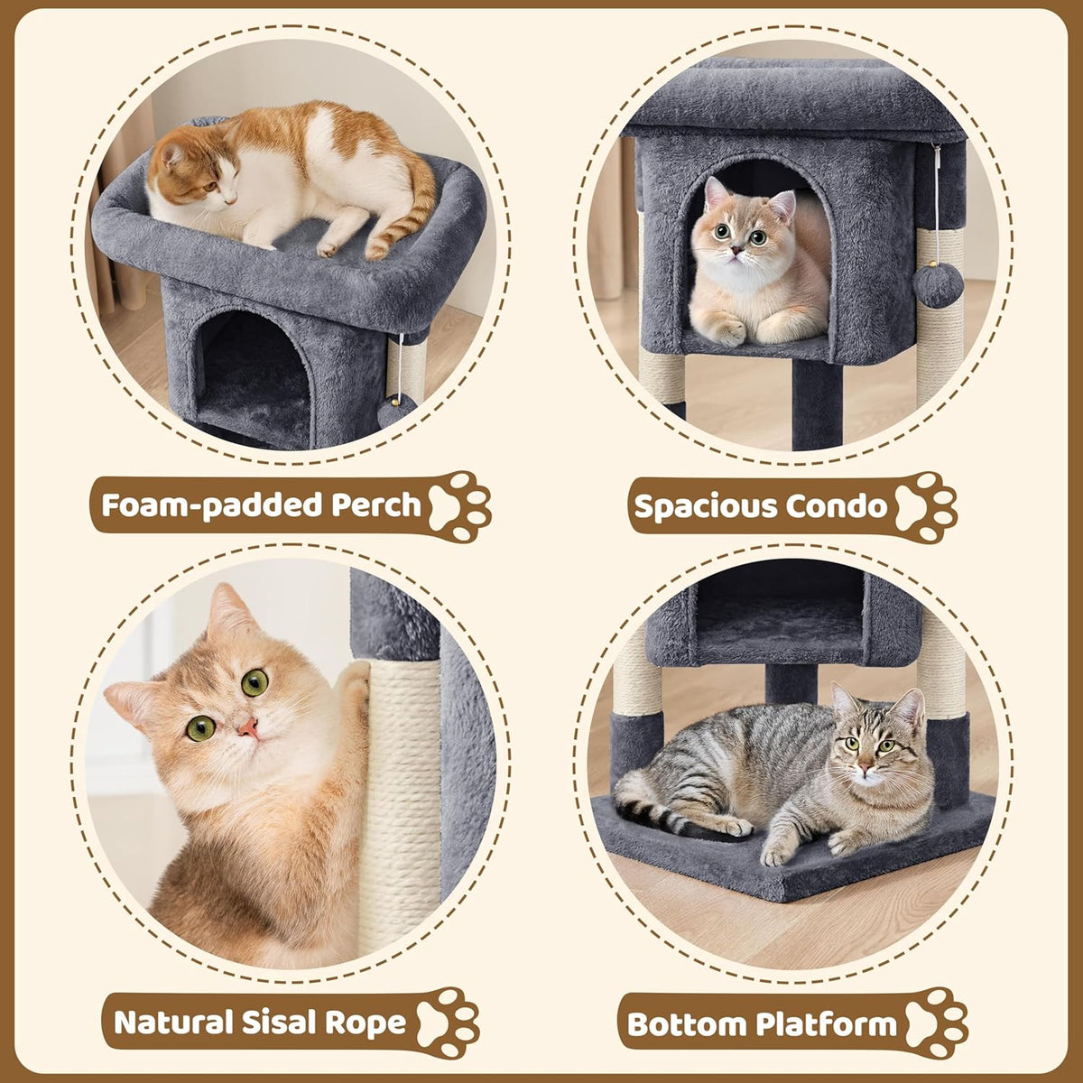 Yaheetech 23.5in Cat Tree Tower, Cat Condo with Sisal-Covered Scratching Posts, Cat House Activity Center Furniture for Kittens, Cats and Pets - Dark Gray