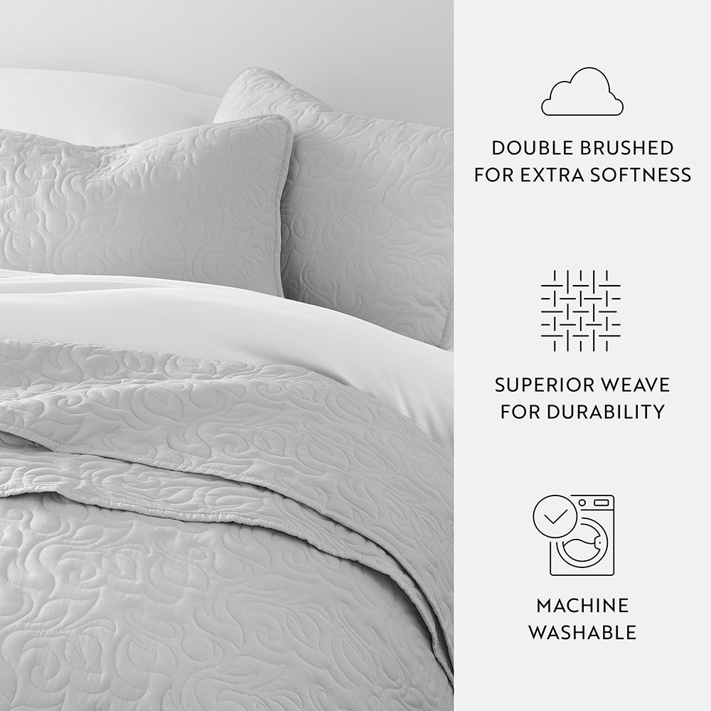 3-Piece Floral Stitch Quilted Coverlet Set