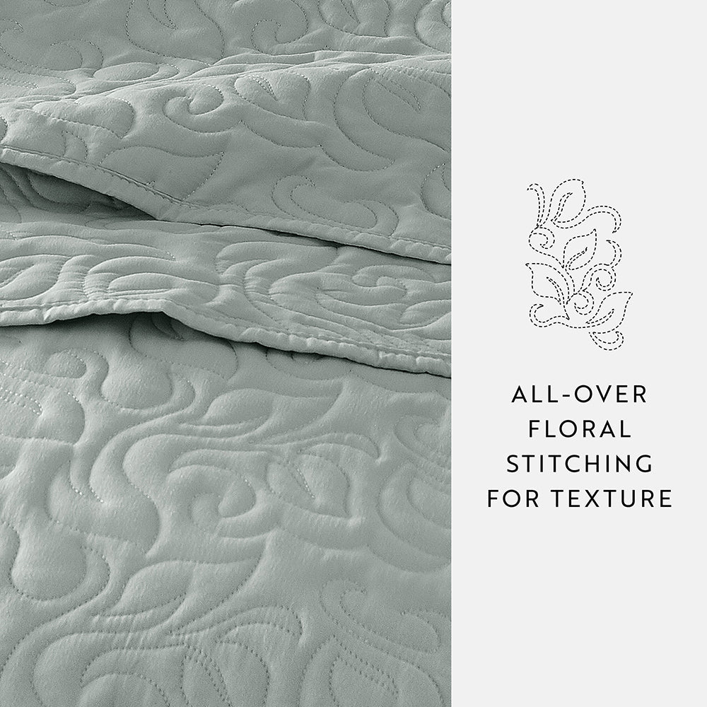 3-Piece Floral Stitch Quilted Coverlet Set
