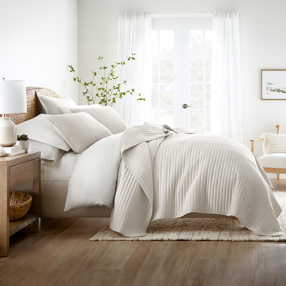 3-Piece Stripe Stitch Quilted Coverlet Set